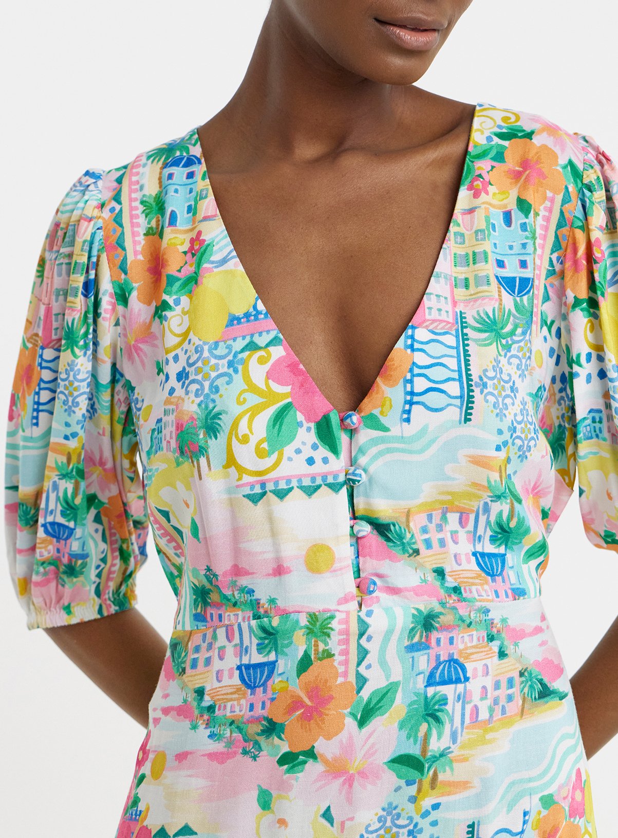 JD WILLIAMS Printed Linen Tea Dress 30 - Image 4 thumbnail